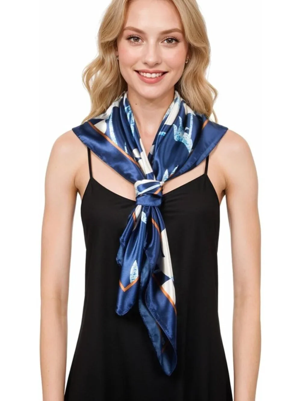 Women's Dark Blue Printed Square Scarf Bandanas Hair Scarf 35 Inches